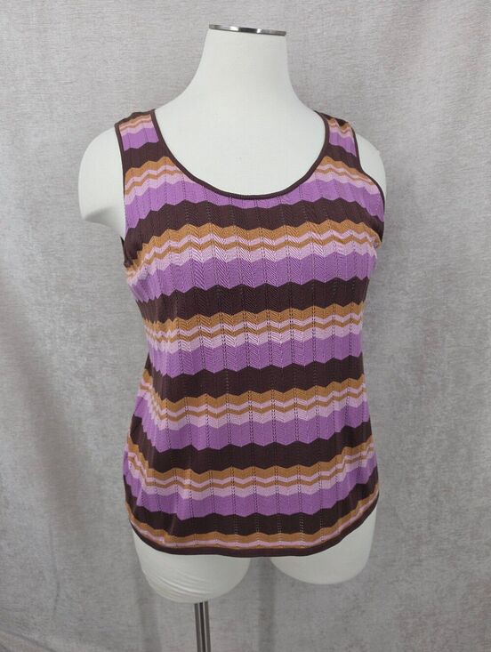 august silk Tops - August Silk Sleeveless Knit Zigzag Chevron Stripe Tank Top in Purple and Brown